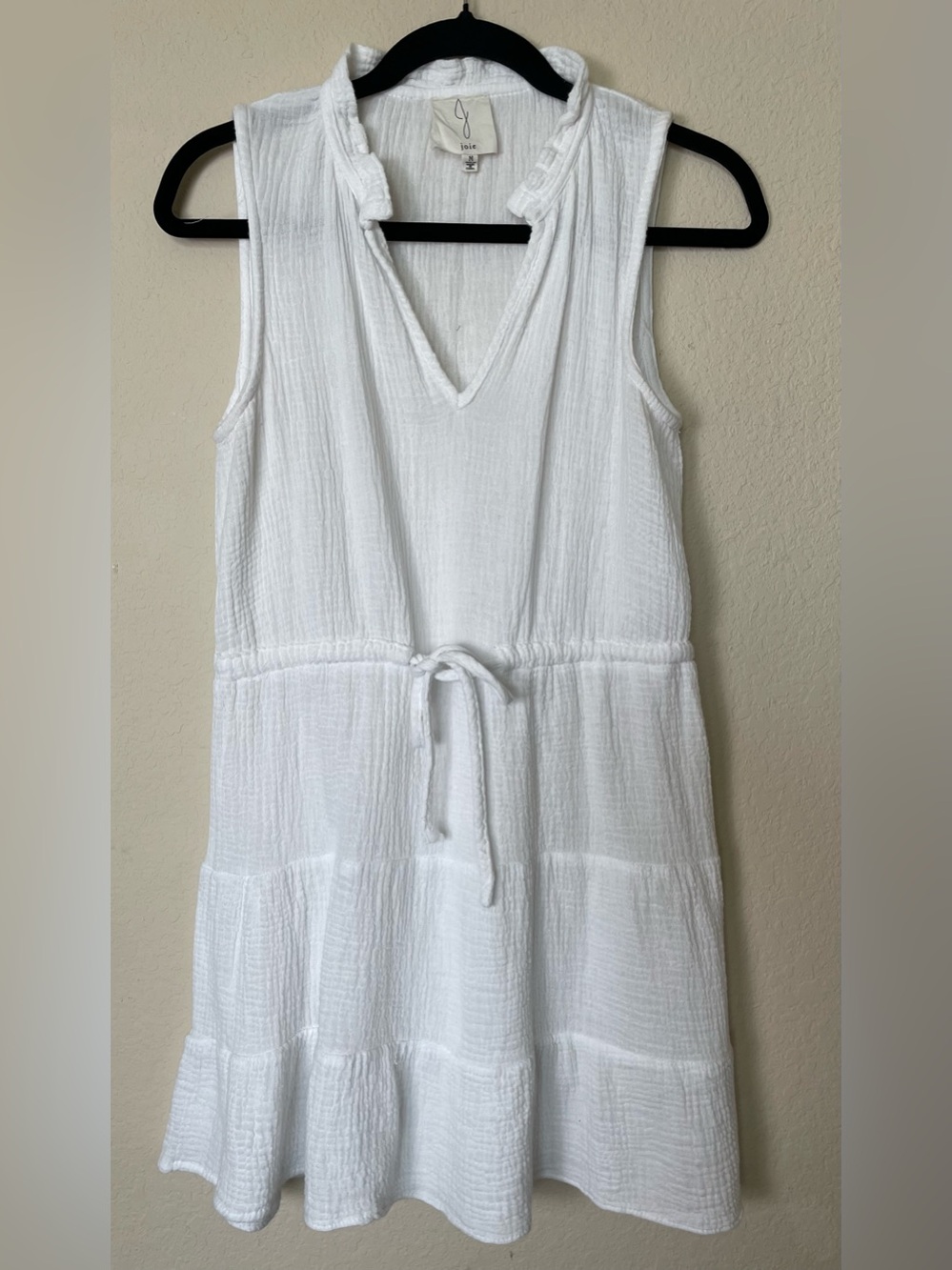 Joie White 100% Cotton Gauze Sleeveless Mini Dress | Ruffle Collar | Size Medium